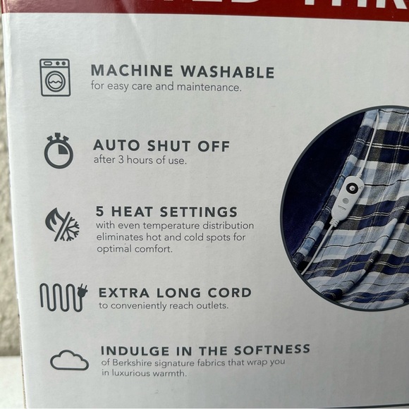 Berkshire Oversized 5 Setting Heated Throw Auto Shut Off 60"x70" Navy Plaid NIB - Picture 4 of 11